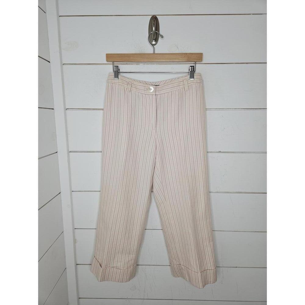 Ann Taylor Size 2 pink & cream stripe linen/cotton cropped pants
